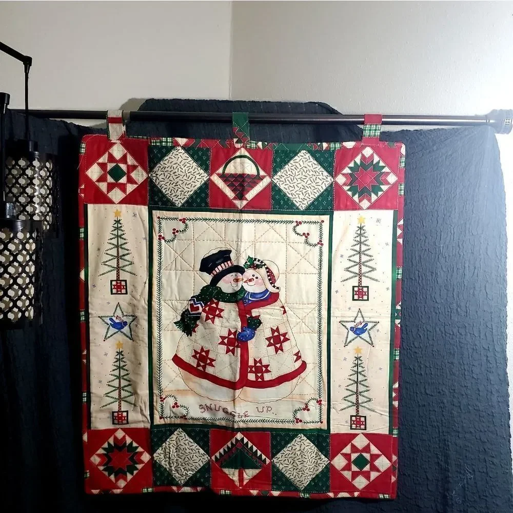 Vtg Christmas Snowman Quilt Decor